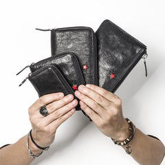 Genuine Leather Mens Cool Long Leather Wallet Zipper Clutch Wallet for Men