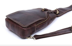 Handmade Leather Mens Cool Chest Bag Sling Bag Crossbody Bag Travel Bag Hiking Bag for men