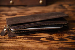 Handmade Leather Mens Cool Long Leather Wallet Cards Clutch Wallet for Men