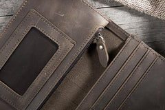 Handmade Leather Mens Clutch Wallet Cool Leather Wallet Long Phone Wallets for Men