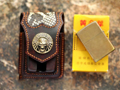 Vintage Leather Mens Skull Cool Cigarette Holder Case with lighter Holder for Men - imessengerbags