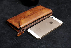 Genuine Leather Mens Cool Long Leather Wallet Card Wallet Clutch Wristlet Wallet for Men - imessengerbags