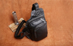 Genuine Leather Mens Cool Chest Bag Sling Bag Crossbody Bag Travel Bag Hiking Bag for men