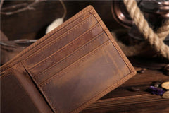 Handmade Leather Mens Cool Slim Leather Wallet Card Wallet Holders Men Small Wallets Bifold for Men - imessengerbags