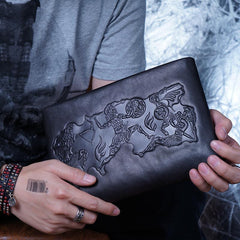 Genuine Leather Mens Urban Cohort Clutch Cool Slim Wallet Zipper Clutch Wristlet Wallet for Men