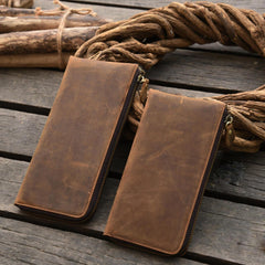 Handmade Leather Mens Cool Long Leather Wallet Zipper Clutch Wallet for Men - imessengerbags
