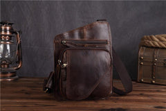 Genuine Leather Mens Cool Chest Bag Sling Bag Crossbody Bag Travel Bag Hiking Bag for men