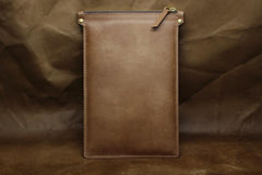 Handmade Leather Mens Clutch Cool Slim iPad Macbook Wallet Zipper Clutch Wristlet Wallet for Men