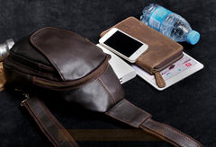 Genuine Leather Mens Cool Chest Bag Sling Bag Crossbody Bag Travel Bag Hiking Bag for men - imessengerbags