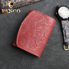 Handmade Leather Floral Mens Trifold Cool billfold Wallet Card Holder Small Card Slim Wallets for Men - imessengerbags