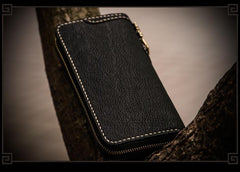 Handmade Leather Tibetan Mens Chain Biker Wallet Cool Leather Wallet Long Clutch Wallets for Men