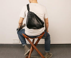 Black Leather Mens Sling Bag Sling Shoulder Bag Sling Backpack for men - imessengerbags
