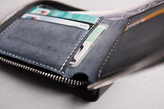 Handmade Leather Mens Cool Slim Leather Zipper Wallet Men Small Wallets Bifold for Men - imessengerbags