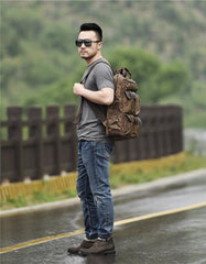 Oil Wax Canvas Mens Cool Backpack Sling Bag Large Sport Bag Travel Bag Hiking Bag for men