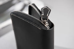 Handmade Leather Mens Cool Slim Leather Zipper Wallet Men Small Wallets Bifold for Men - imessengerbags
