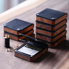 Handmade Wooden Coffee Leather Mens 20pcs Cigarette Case Cool Custom Cigarette Holder for Men - imessengerbags