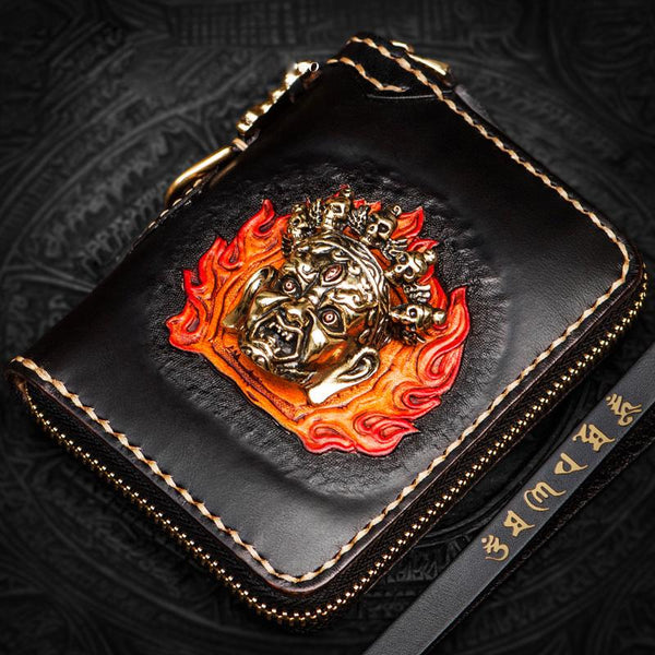 Handmade Leather Tibetan Mens billfold Wallet Cool Chain Wallet Biker Wallet for Men - imessengerbags