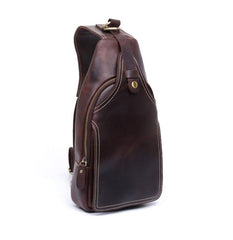 Handmade Leather Mens Cool Chest Bag Sling Bag Crossbody Bag Travel Bag Hiking Bag for men