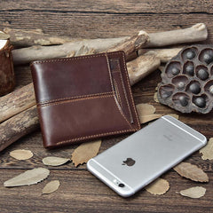 Handmade Leather Mens Cool Slim Leather Wallet Card Wallet Holders Men Small Wallets Bifold for Men - imessengerbags