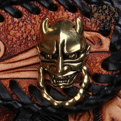 Handmade Mens Cool Tooled Zhong Kui demon Leather Chain Wallet Biker Trucker Wallet with Chain