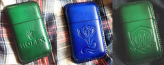Beige Leather Mens Engraved Eye of God Cigarette Holder Case Vintage Custom Cigarette Case for Men - imessengerbags