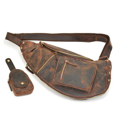 Handmade Leather Mens Cool Chest Bag Sling Bag Crossbody Bag Travel Bag Hiking Bag for men