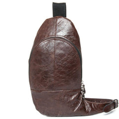 Cool Brown Leather Mens  Sling Bags Brown Crossbody Pack Chest Bag for men