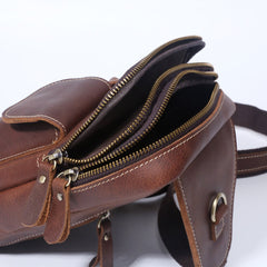 Genuine Leather Mens Cool Chest Bag Sling Bag Crossbody Bag Travel Bag Hiking Bag for men - imessengerbags