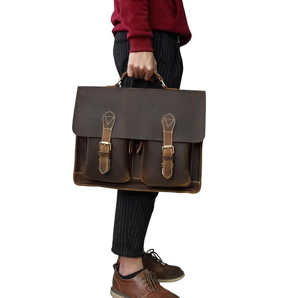 COOL LEATHER MENS Large BRIEFCASE BUSINESS BRIEFCASE VINTAGE SHOULDER BAG HANDBAGS FOR MEN - imessengerbags