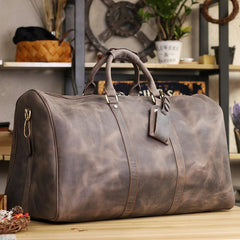 Vintage Brown Leather Mens Casual Large Travel Bags Shoulder Weekender Bags Duffle Bag For Men - imessengerbags