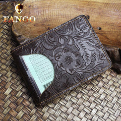 Handmade Leather Floral Mens License Wallets Cool Short Wallet Card Holder Small Card Slim Wallets for Men