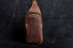 Genuine Leather Mens Cool Chest Bag Sling Bag Crossbody Bag Travel Bag Hiking Bag for men