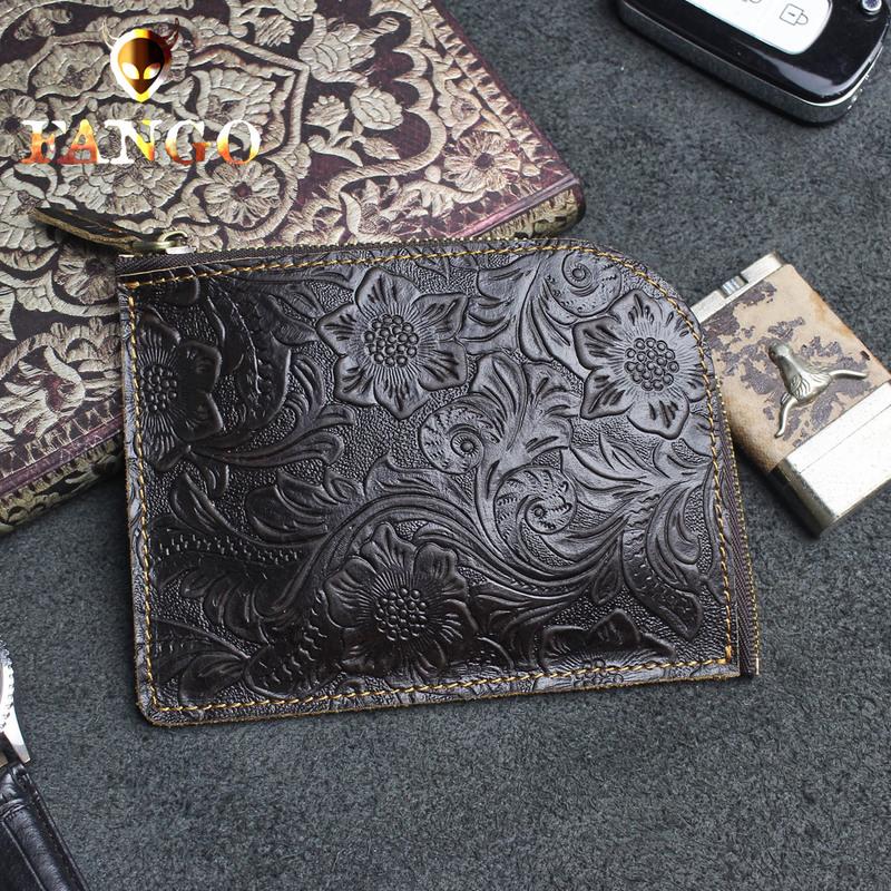 Handmade Leather Floral Mens Front Pocket Wallet Cool Slim Leather Wallet Men billfold Wallets Bifold for Men - imessengerbags
