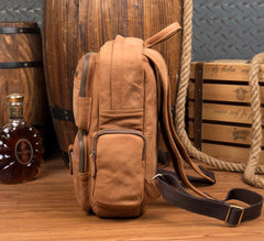 Cool Khaki Mens Leather 13inches Computer Backpack Camel Travel Backpack School Backpack for men