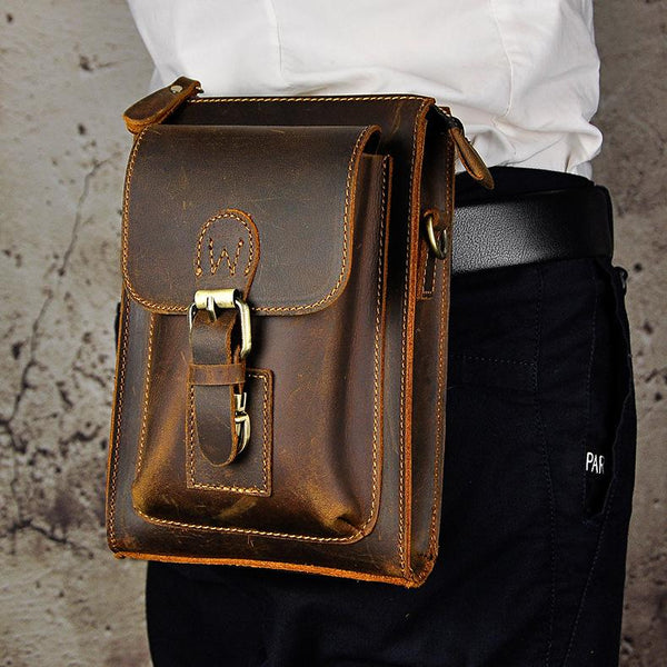 Leather Belt Pouch Mens Small Cases Waist Bag Hip Pack Belt Bag Fanny Pack Bumbag for Men - imessengerbags