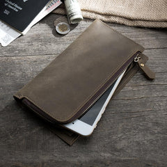 Handmade Leather Mens Clutch Wallet Cool Leather Wallet Long Phone Wallets for Men - imessengerbags