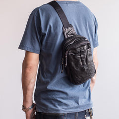Genuine Leather Mens Cool Chest Bag Sling Bag Crossbody Bag Travel Bag Hiking Bag for men - imessengerbags