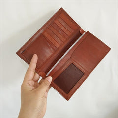 [On Sale] Handmade Vintage Mens Leather Long Wallets Cool Bifold Long Wallet for Men