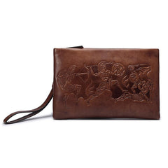Genuine Leather Mens Urban Cohort Clutch Cool Slim Wallet Zipper Clutch Wristlet Wallet for Men