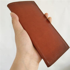 [On Sale] Handmade Vintage Mens Leather Long Wallets Cool Bifold Long Wallet for Men