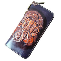 Handmade Leather Ganesha Tooled Mens Long Wallet Cool Leather Wallet Clutch Wallet for Men - imessengerbags