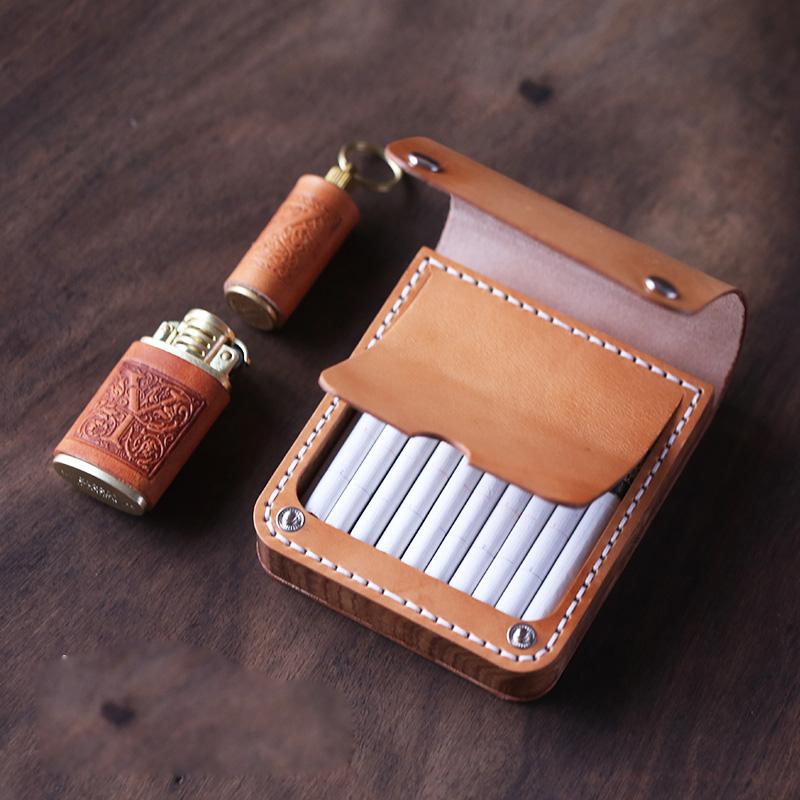 cool cigarette holder Vintage Bottle Dispenser, Custom Text Gift for Smoker or silver color) Handmade Brown Leather Cigarette Holder