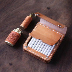 Handmade Wooden Black Leather Mens 20pcs Cigarette Case Cool Custom Cigarette Holder for Men