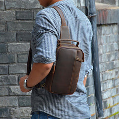 Handmade Leather Mens Cool Chest Bag Sling Bag Crossbody Bag Travel Bag Hiking Bag for men