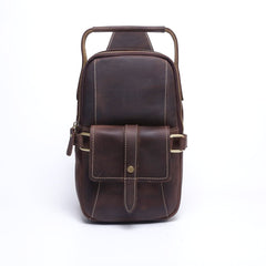 Genuine Leather Mens Cool Chest Bag Sling Bag Crossbody Bag Travel Bag Hiking Bag for men