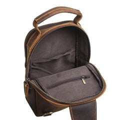 Handmade Leather Mens Cool Chest Bag Sling Bag Crossbody Bag Travel Bag Hiking Bag for men