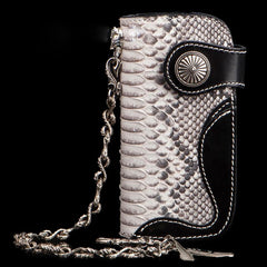 Handmade Leather Black Mens Chain Biker Wallet Cool Leather Wallet Long Clutch Wallets for Men - imessengerbags