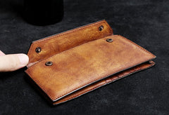 Genuine Leather Mens Cool Long Leather Wallet Card Wallet Clutch Wristlet Wallet for Men - imessengerbags