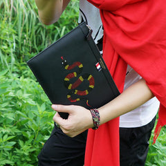 Handmade Leather Mens Clutch Snake Cool Slim Wallet Zipper Clutch Wristlet Wallet for Men - imessengerbags