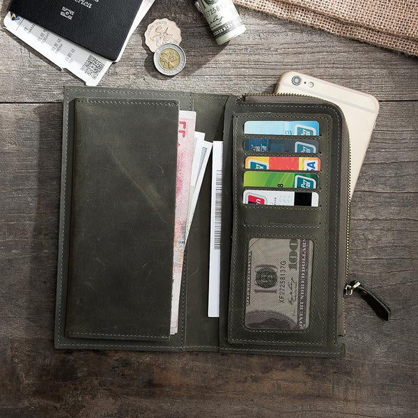 Handmade Leather Mens Clutch Wallet Cool Leather Wallet Long Phone Wallets for Men - imessengerbags